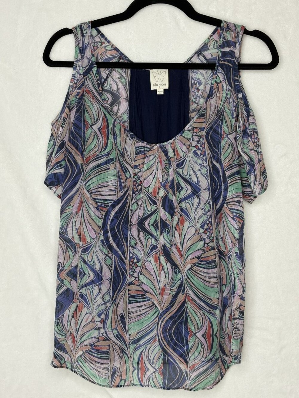 Ella Moss Abstract Silk Cold Shoulder Blouse Tank Top - S